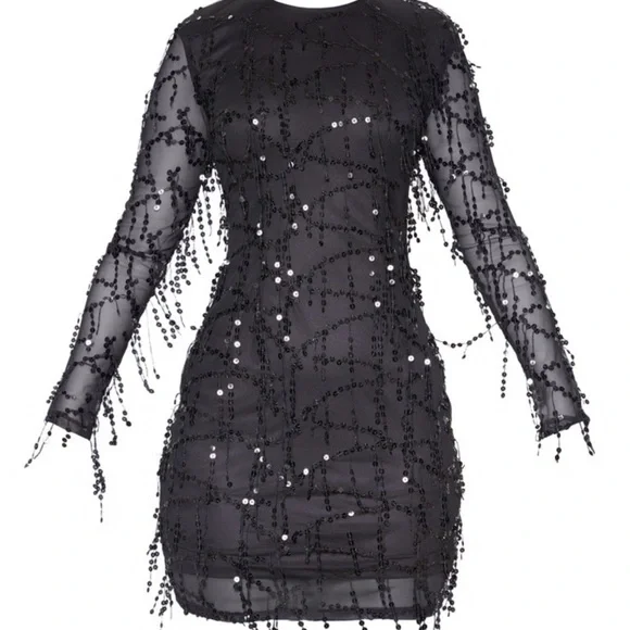 knee length dresses for ladies Interstella Sequin Long Sleeve Mini Dress White main image 1